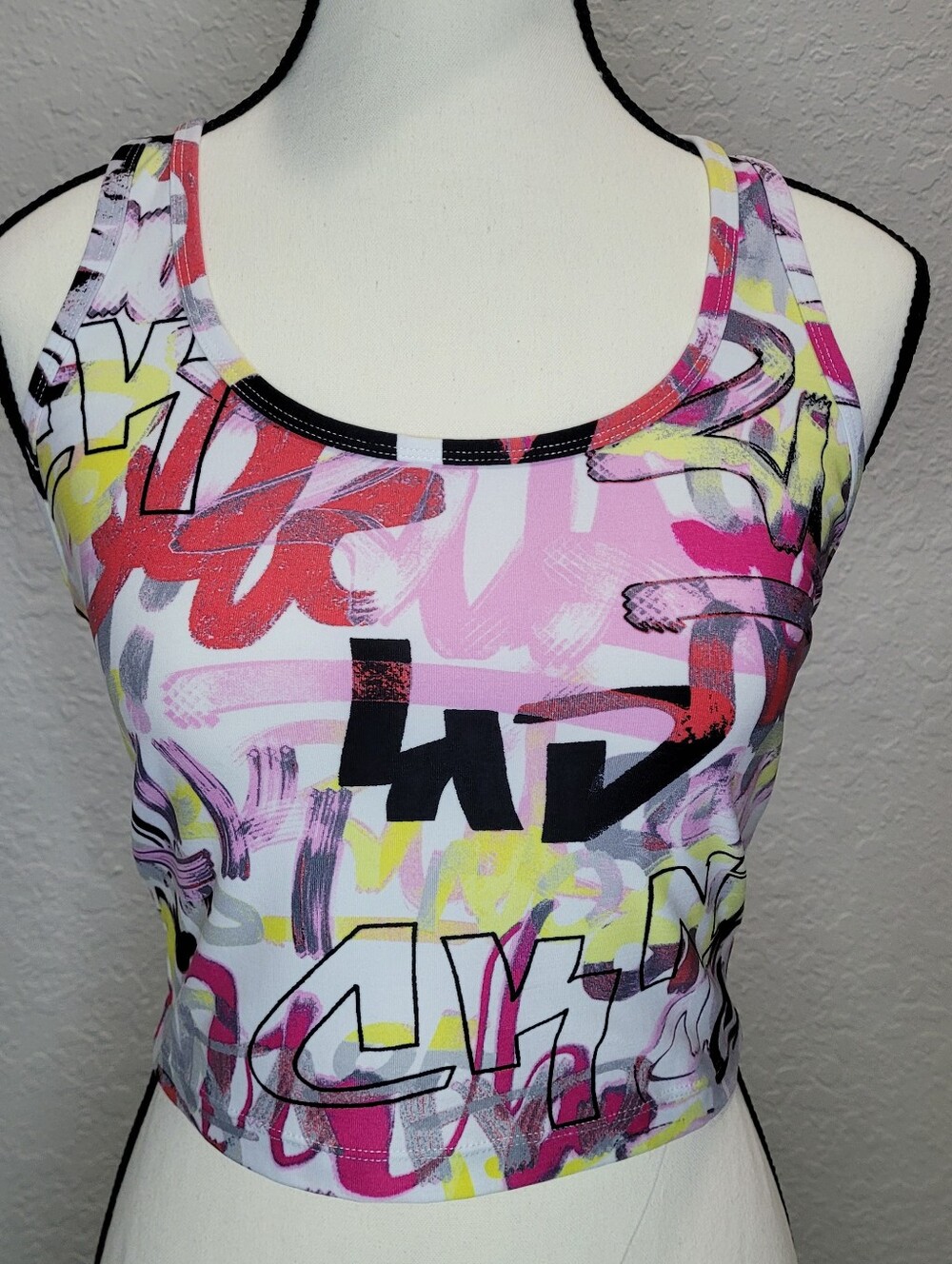 Calvin Klein Performance Multicolor Graffiti Racerback Crop Top